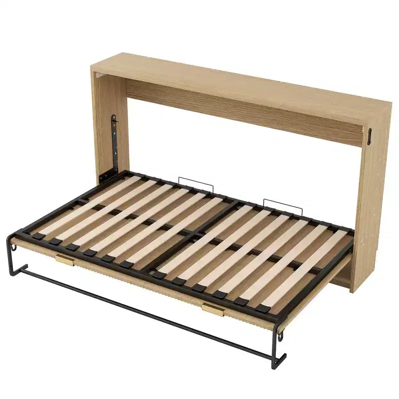 Letto a Scomparsa Twin XL con Luce LED, Letto a Scomparsa con Mobile a Parete in Legno Misura Twin XL, Naturale