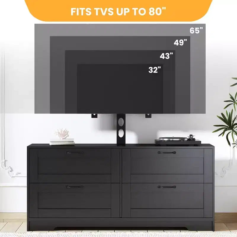 Mobile TV con supporto e 4 cassetti per TV da 32/45/55/65/75/80 pollici. Centro di intrattenimento per camera da letto. Soggiorno. Tavolini console multimediali in legno