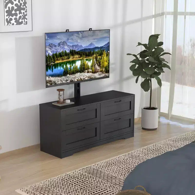Mobile TV con supporto e 4 cassetti per TV da 32/45/55/65/75/80 pollici. Centro di intrattenimento per camera da letto. Soggiorno. Tavolini console multimediali in legno