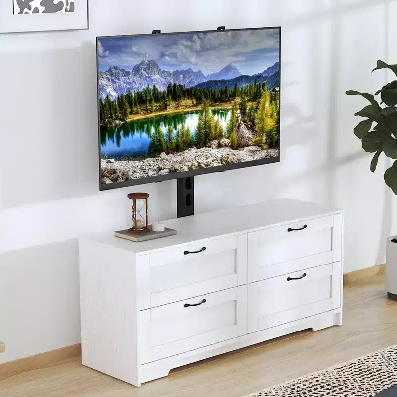Mobile TV con supporto e 4 cassetti per TV da 32/45/55/65/75/80 pollici. Centro di intrattenimento per camera da letto. Soggiorno. Tavolini console multimediali in legno