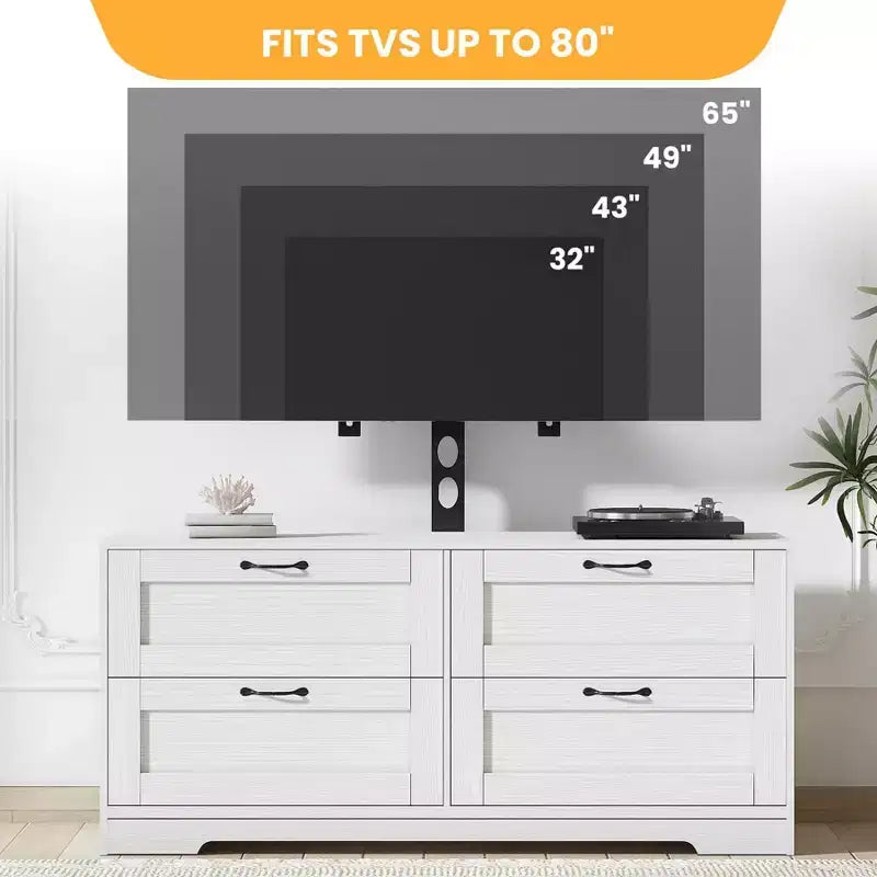 Mobile TV con supporto e 4 cassetti per TV da 32/45/55/65/75/80 pollici. Centro di intrattenimento per camera da letto. Soggiorno. Tavolini console multimediali in legno
