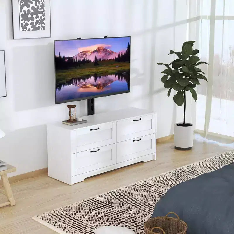 Mobile TV con supporto e 4 cassetti per TV da 32/45/55/65/75/80 pollici. Centro di intrattenimento per camera da letto. Soggiorno. Tavolini console multimediali in legno