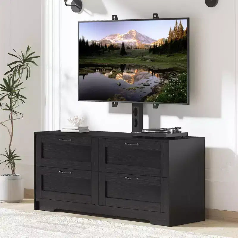 Mobile TV con supporto e 4 cassetti per TV da 32/45/55/65/75/80 pollici. Centro di intrattenimento per camera da letto. Soggiorno. Tavolini console multimediali in legno