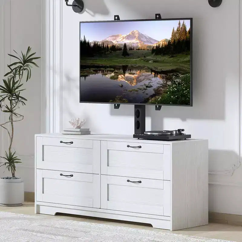 TV Stand with Mount and 4 Drawers Storage for 32/45/55/65/75/80 Inch Tv. Entertainment Center for Bedroom. Living Room. Wood Media Console Tables