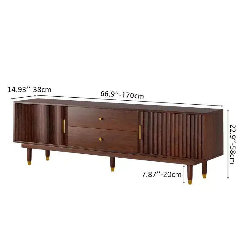 Mobile TV Mid-Century in Legno Naturale per TV da 50-80 pollici, Mobile Porta TV Moderno con 2 Armadietti e 2 Cassetti, Consolle Multimediale per Soggiorno