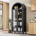 63 Tall Arched Kitchen Pantry Storage Cabinet with Glass Doors,5 Tier Modern Bookshelf w/ Adjustable Shelf,Farmhouse Wooden Storage Cabinet