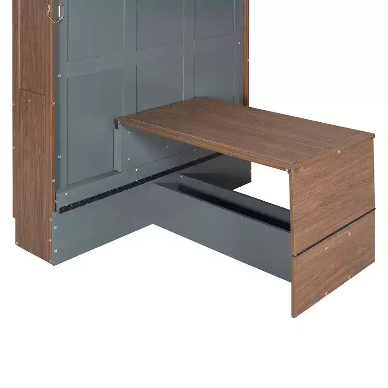 Letto a scomparsa a grandezza naturale, Letto a scomparsa in legno con scrivania pieghevole, Letto a muro pieghevole per ufficio o camera degli ospiti