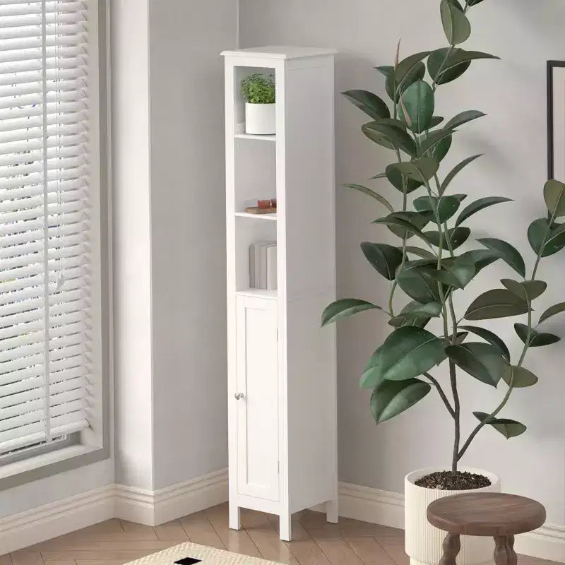 JVNOXK Mobiletto da bagno alto 170 cm con ripiani regolabili, unità a porta singola autoportante, design anti-ribaltamento, adatto per bagni, bianco