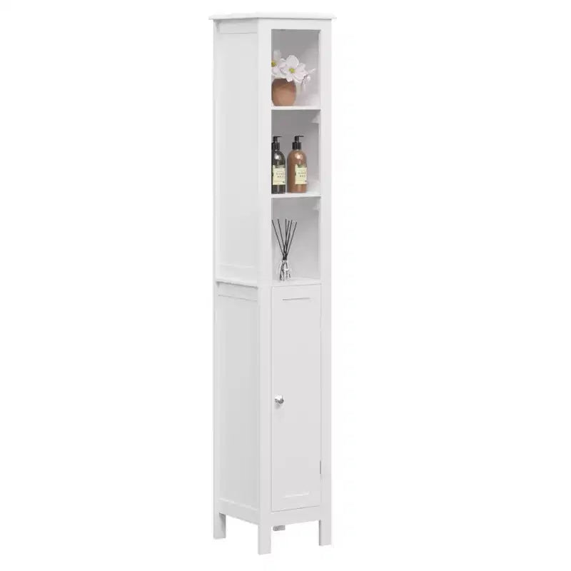 JVNOXK Mobiletto da bagno alto 170 cm con ripiani regolabili, unità a porta singola autoportante, design anti-ribaltamento, adatto per bagni, bianco