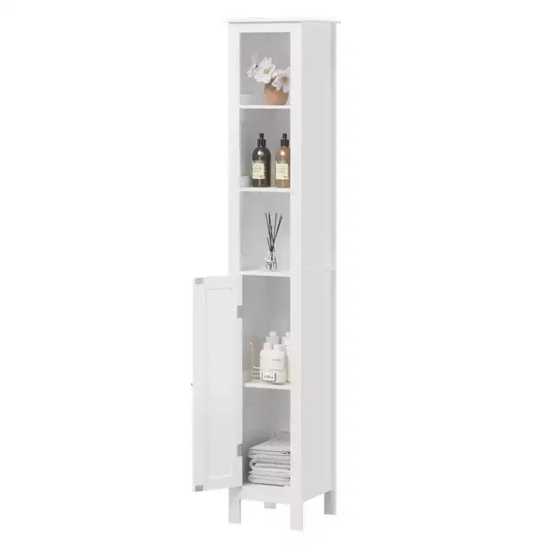 JVNOXK Mobiletto da bagno alto 170 cm con ripiani regolabili, unità a porta singola autoportante, design anti-ribaltamento, adatto per bagni, bianco