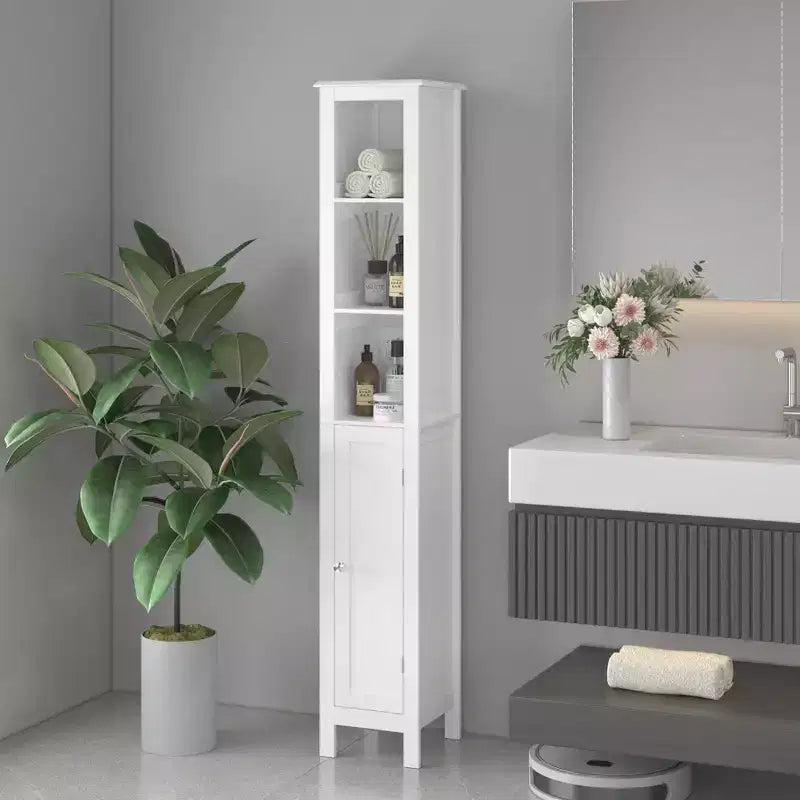 JVNOXK Mobiletto da bagno alto 170 cm con ripiani regolabili, unità a porta singola autoportante, design anti-ribaltamento, adatto per bagni, bianco