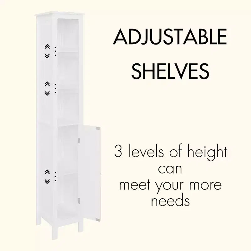 JVNOXK Mobiletto da bagno alto 170 cm con ripiani regolabili, unità a porta singola autoportante, design anti-ribaltamento, adatto per bagni, bianco