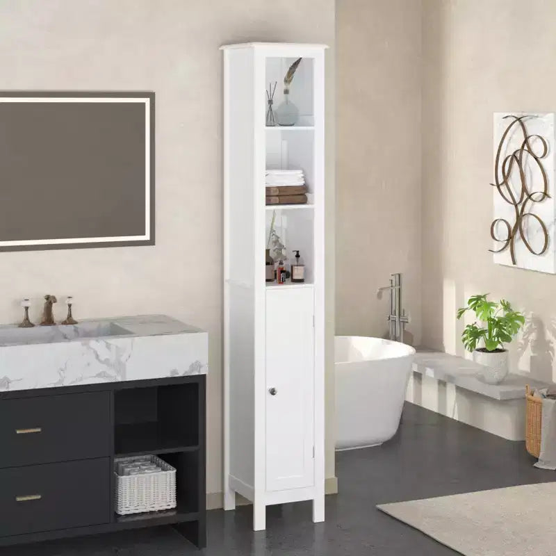 JVNOXK Mobiletto da bagno alto 170 cm con ripiani regolabili, unità a porta singola autoportante, design anti-ribaltamento, adatto per bagni, bianco