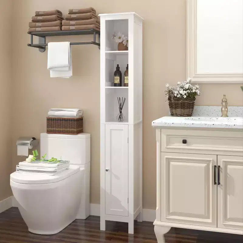 JVNOXK Mobiletto da bagno alto 170 cm con ripiani regolabili, unità a porta singola autoportante, design anti-ribaltamento, adatto per bagni, bianco