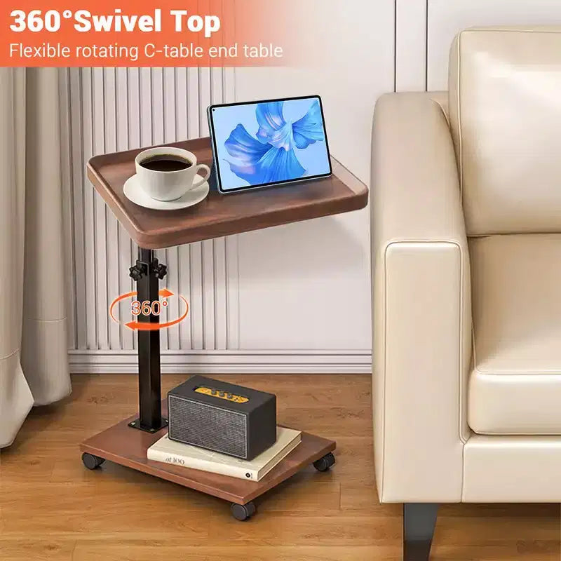 Tavolino a C, Regolabile in Altezza, Scrivania da Divano Scorrevole con Rotazione a 360° e Ruote per Laptop, Snack in Soggiorno, Camera da Letto