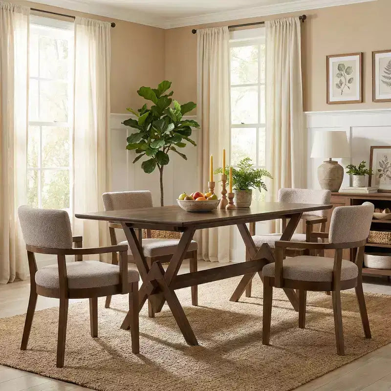 Christopher Knight Home Raisa, set da pranzo a 5 pezzi in legno di Hevea in stile rustico con sedie imbottite in tessuto Bouclé