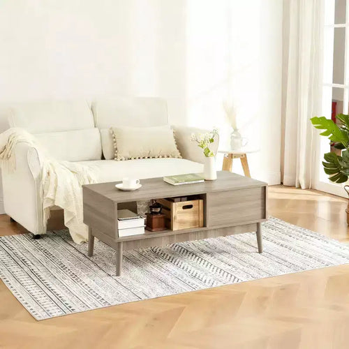 39.4 Tavolino da Salotto Modern Farmhouse C Legno Naturale, Design Rustico Scanalato in MDF con Ripiano Aperto e Cassetto C Perfetto per il Soggiorno (Confezione da 1)