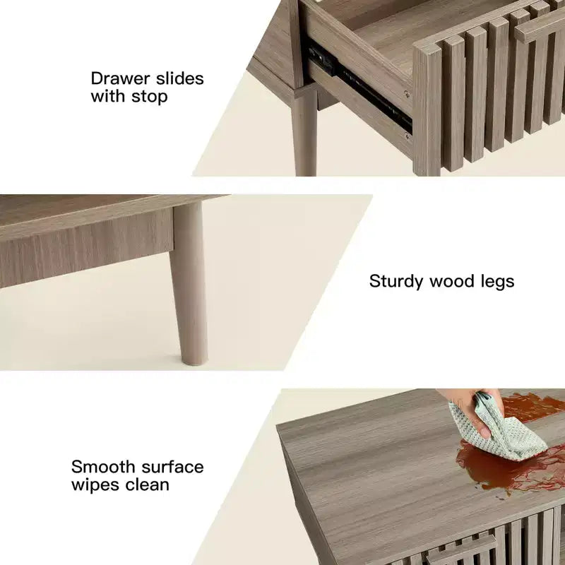 39.4 Tavolino da Salotto Modern Farmhouse C Legno Naturale, Design Rustico Scanalato in MDF con Ripiano Aperto e Cassetto C Perfetto per il Soggiorno (Confezione da 1)