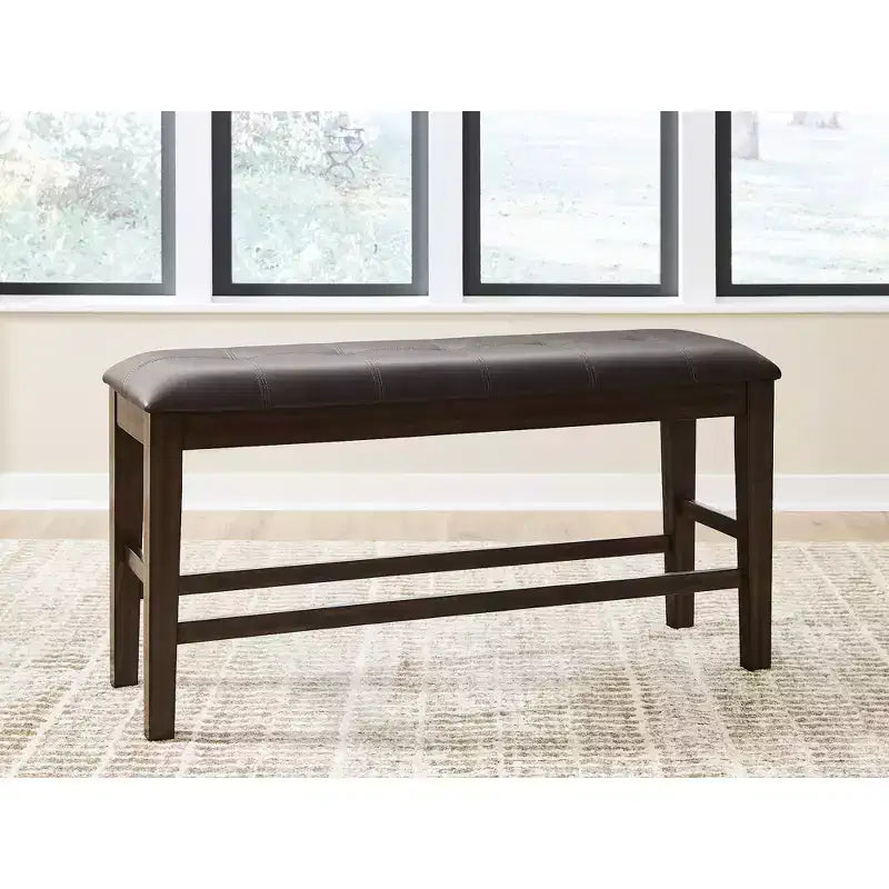 Signature Design by Ashley Haddigan Counter Height Upholstered Dining Bench, Button-Tufted Faux Leather Seat, Dark Brown Finish