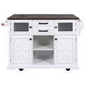 sumyeg 54.9 Kitchen Island with Drop Leaf, Power Outlet, Storage Cart with Glass & Barn Doors, 4 Shelves&Wheels (No Stools)