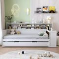 MAYEERTY Twin Size Bed with Storage Shelves Multifunctional Bed with Trundle Bed Study Desk for Bedroom Antique White