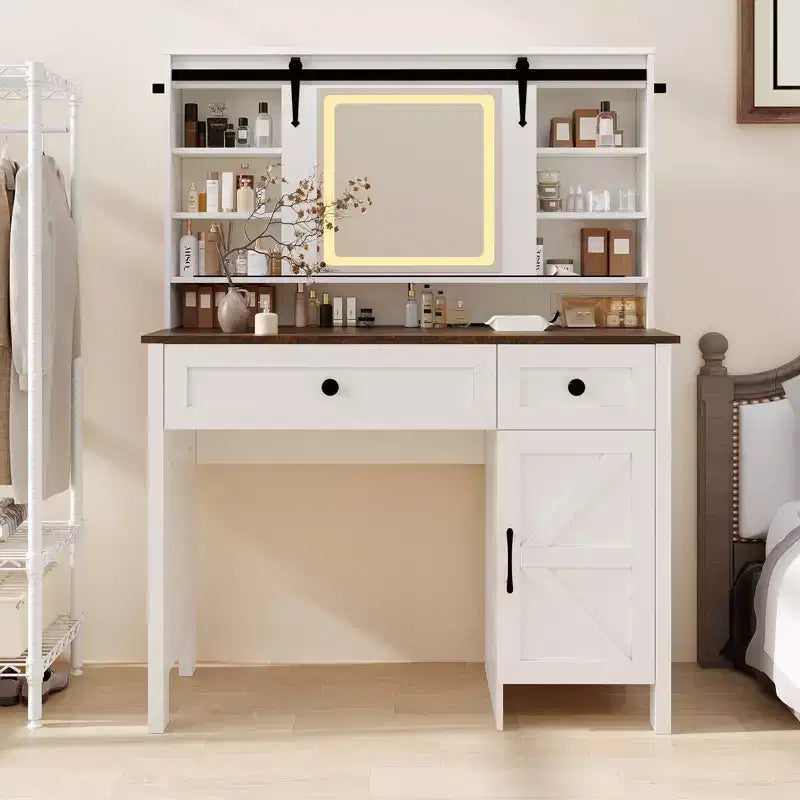 GustoWave Toeletta con Specchio, Tavolo Trucco Moderno Bianco con Cassetti e Sgabello Contenitore, Tavolo da Toletta per Camera da Letto, Organizer Spazioso ed Elegante