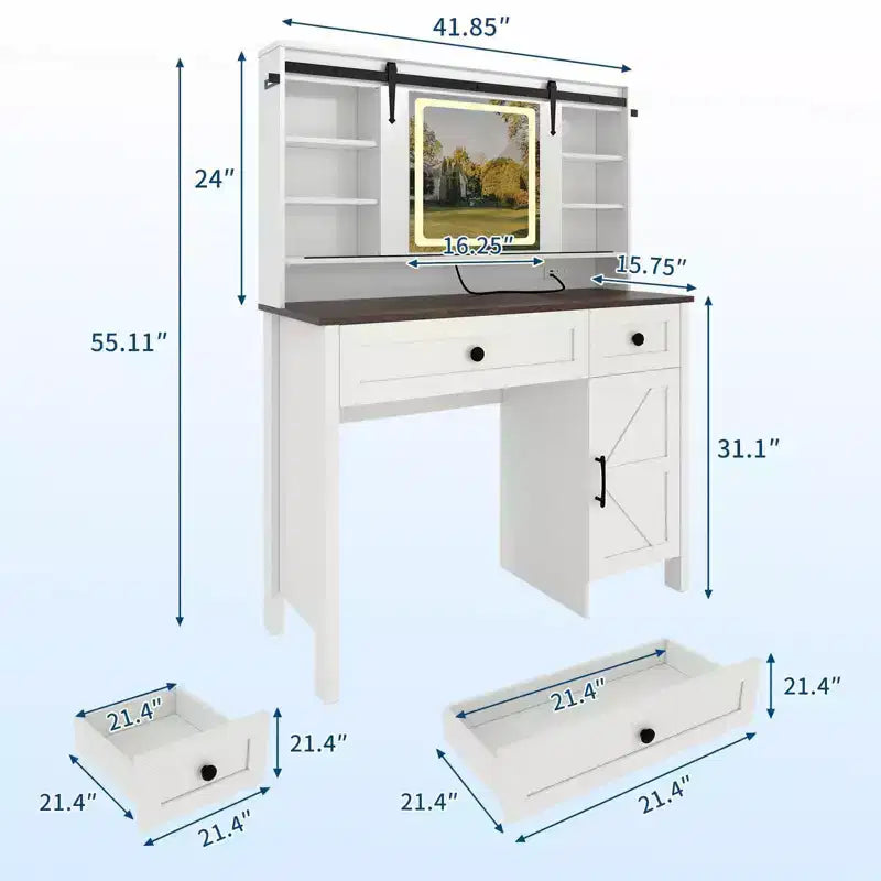 GustoWave Toeletta con Specchio, Tavolo Trucco Moderno Bianco con Cassetti e Sgabello Contenitore, Tavolo da Toletta per Camera da Letto, Organizer Spazioso ed Elegante