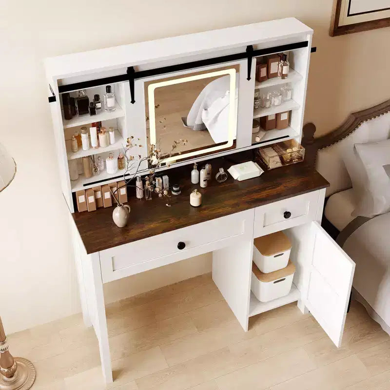 GustoWave Toeletta con Specchio, Tavolo Trucco Moderno Bianco con Cassetti e Sgabello Contenitore, Tavolo da Toletta per Camera da Letto, Organizer Spazioso ed Elegante