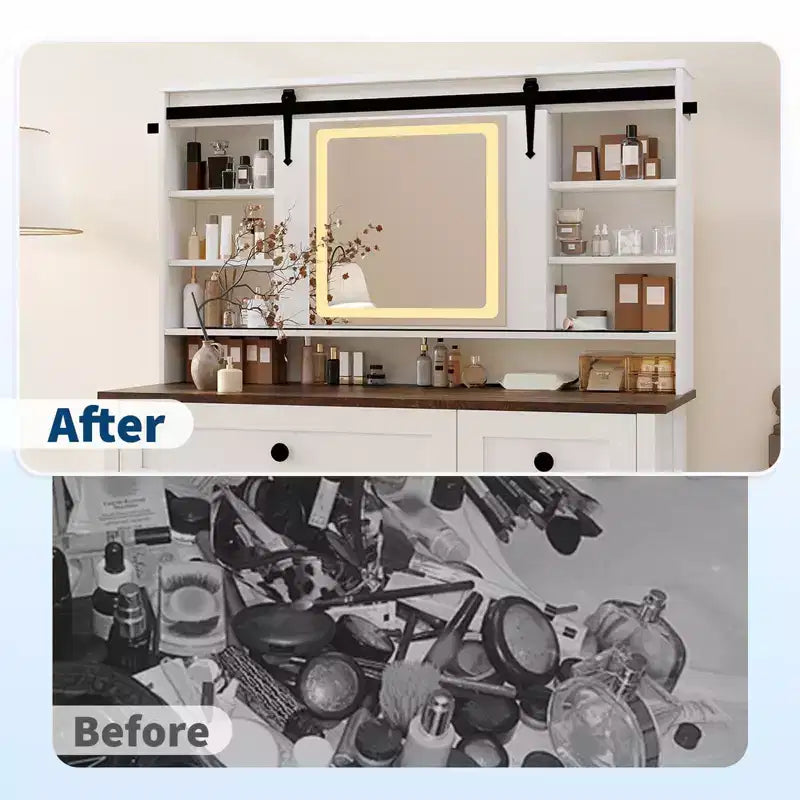 GustoWave Toeletta con Specchio, Tavolo Trucco Moderno Bianco con Cassetti e Sgabello Contenitore, Tavolo da Toletta per Camera da Letto, Organizer Spazioso ed Elegante