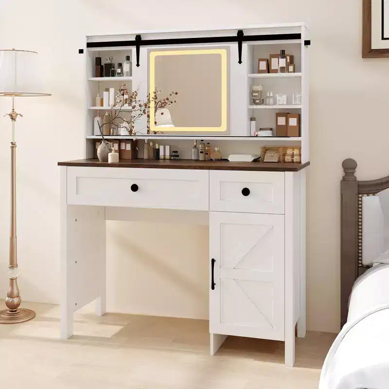 GustoWave Toeletta con Specchio, Tavolo Trucco Moderno Bianco con Cassetti e Sgabello Contenitore, Tavolo da Toletta per Camera da Letto, Organizer Spazioso ed Elegante