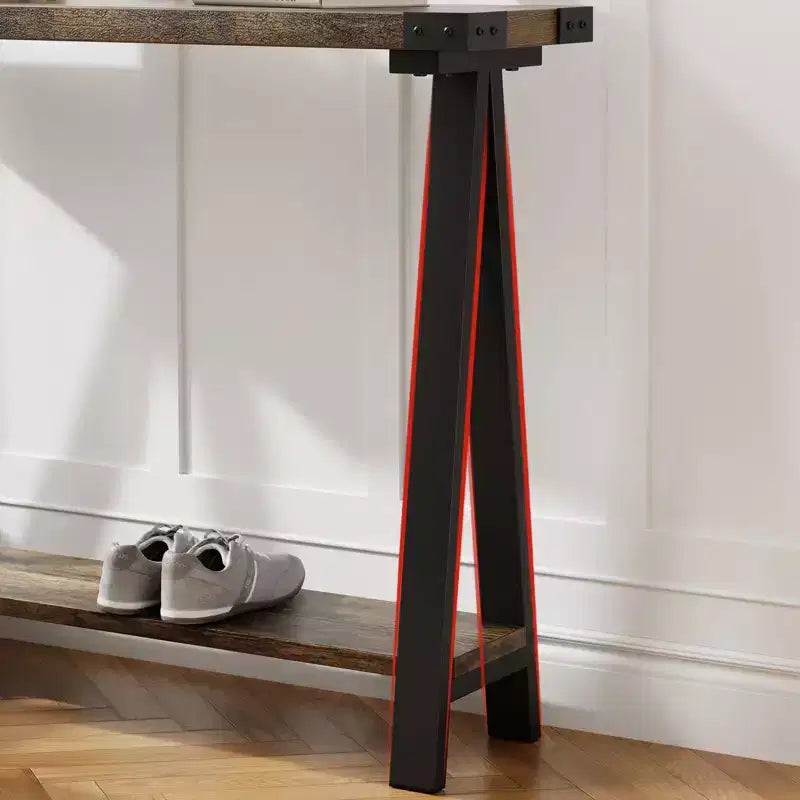 Tavolo Consolle a 2 Ripiani in Stile Fattoria da 43,3" con Struttura in Metallo e MDF, Tavolino Stretto da Divano con Contenitore, Tavolino Dietro il Divano per Ingresso, Soggiorno, Corridoio