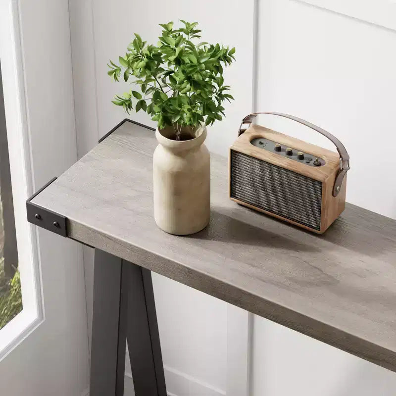 Tavolo Consolle a 2 Ripiani in Stile Fattoria da 43,3" con Struttura in Metallo e MDF, Tavolino Stretto da Divano con Contenitore, Tavolino Dietro il Divano per Ingresso, Soggiorno, Corridoio