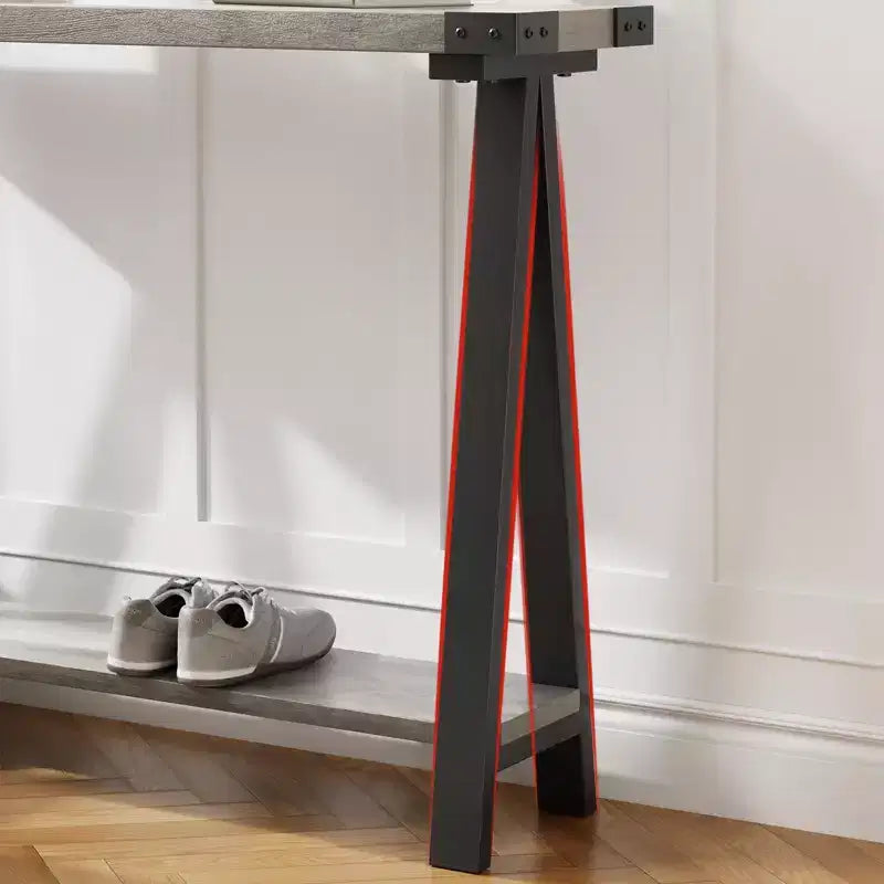 Tavolo Consolle a 2 Ripiani in Stile Fattoria da 43,3" con Struttura in Metallo e MDF, Tavolino Stretto da Divano con Contenitore, Tavolino Dietro il Divano per Ingresso, Soggiorno, Corridoio