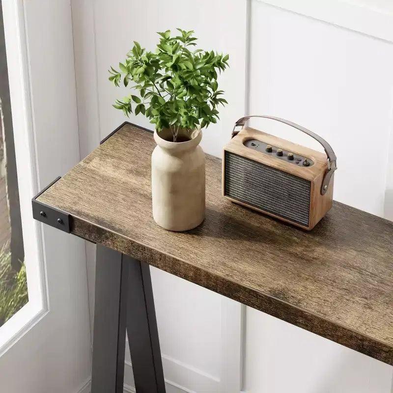 Tavolo Consolle a 2 Ripiani in Stile Fattoria da 43,3" con Struttura in Metallo e MDF, Tavolino Stretto da Divano con Contenitore, Tavolino Dietro il Divano per Ingresso, Soggiorno, Corridoio