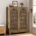 Lantine Shoe Cabinet with Slatted Doors, 6-Tier Entryway Shoe Storage Rack Organizer with Adjustable Shelves for Living Room, Bedroom, Oak