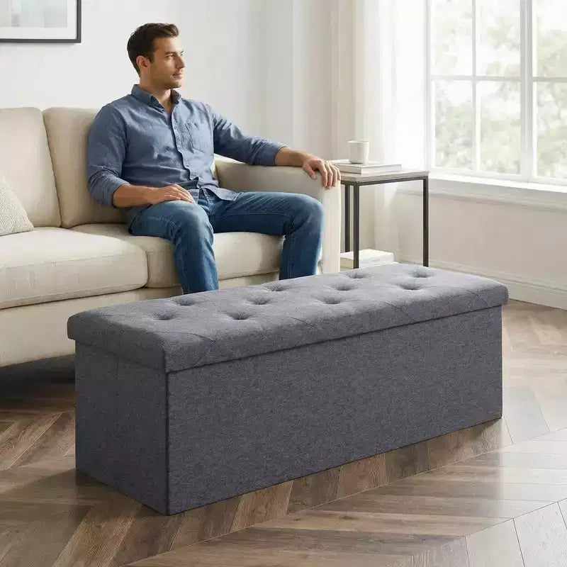Panca Contenitore Ottomana Pieghevole, Poggiapiedi Ottomano, Panca Fondo Letto, Baule Contenitore, per Soggiorno, Camera da Letto, Ingresso, 76 cm, Grigio