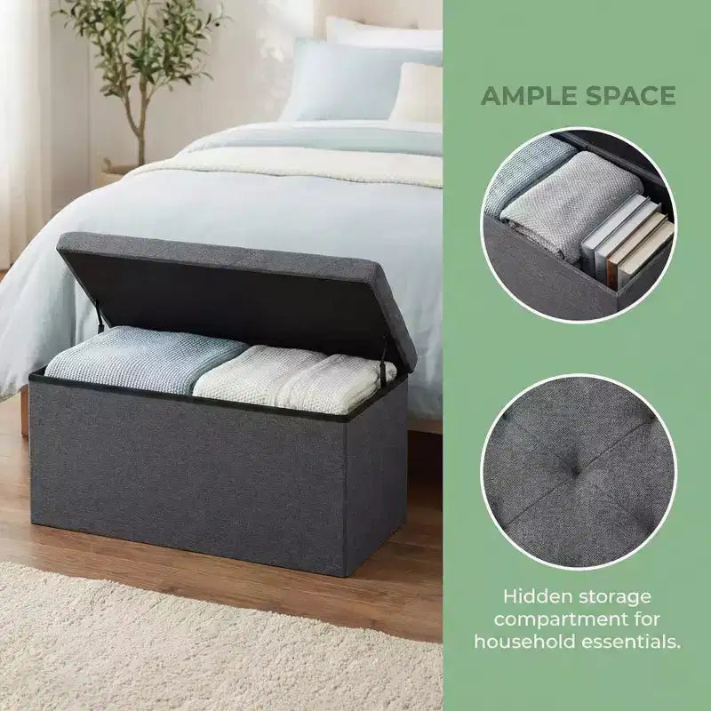 Panca Contenitore Ottomana Pieghevole, Poggiapiedi Ottomano, Panca Fondo Letto, Baule Contenitore, per Soggiorno, Camera da Letto, Ingresso, 76 cm, Grigio