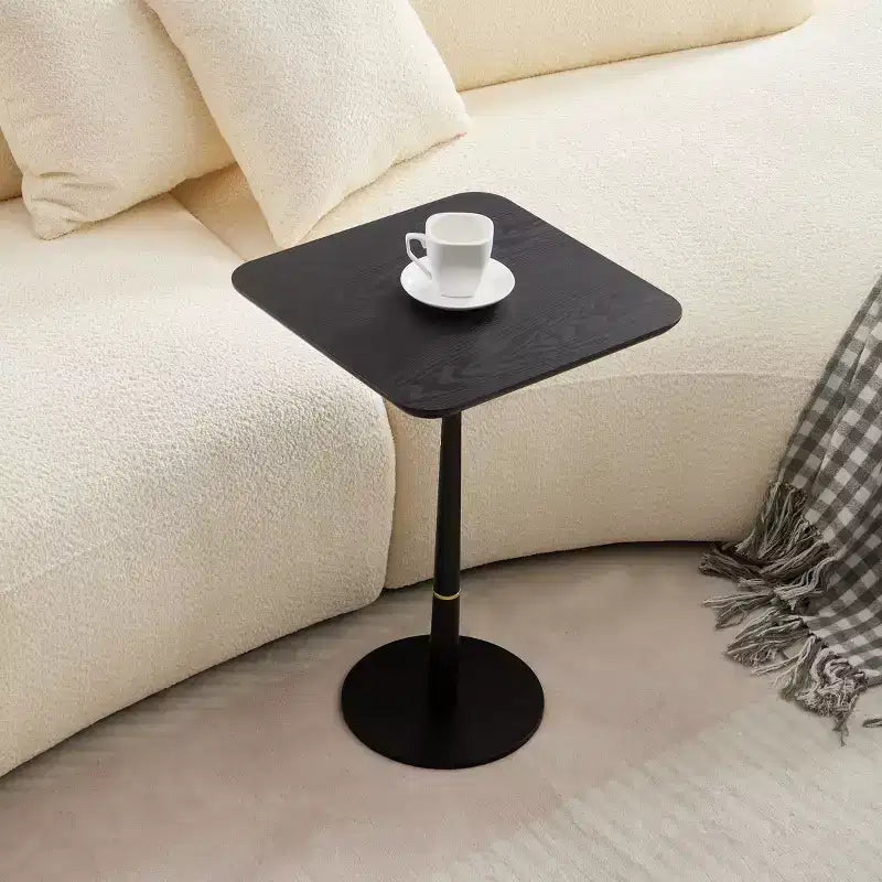 Tavolino quadrato VIYET 24 - MDF nero, Gambe in metallo, Dettagli dorati, Scrivania multifunzione per Soggiorno/Salotto