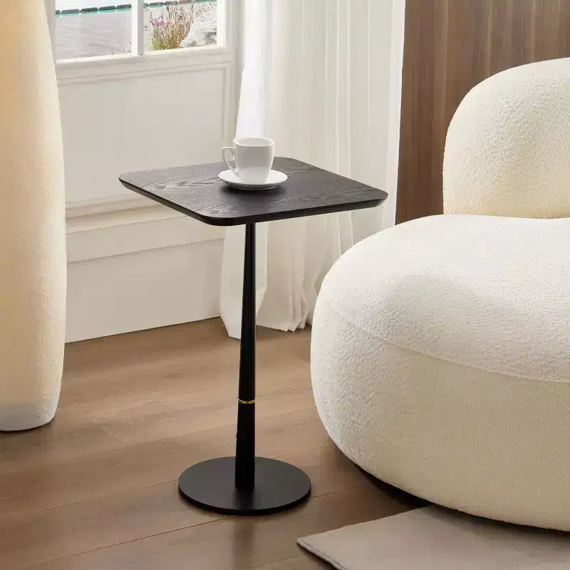 Tavolino quadrato VIYET 24 - MDF nero, Gambe in metallo, Dettagli dorati, Scrivania multifunzione per Soggiorno/Salotto
