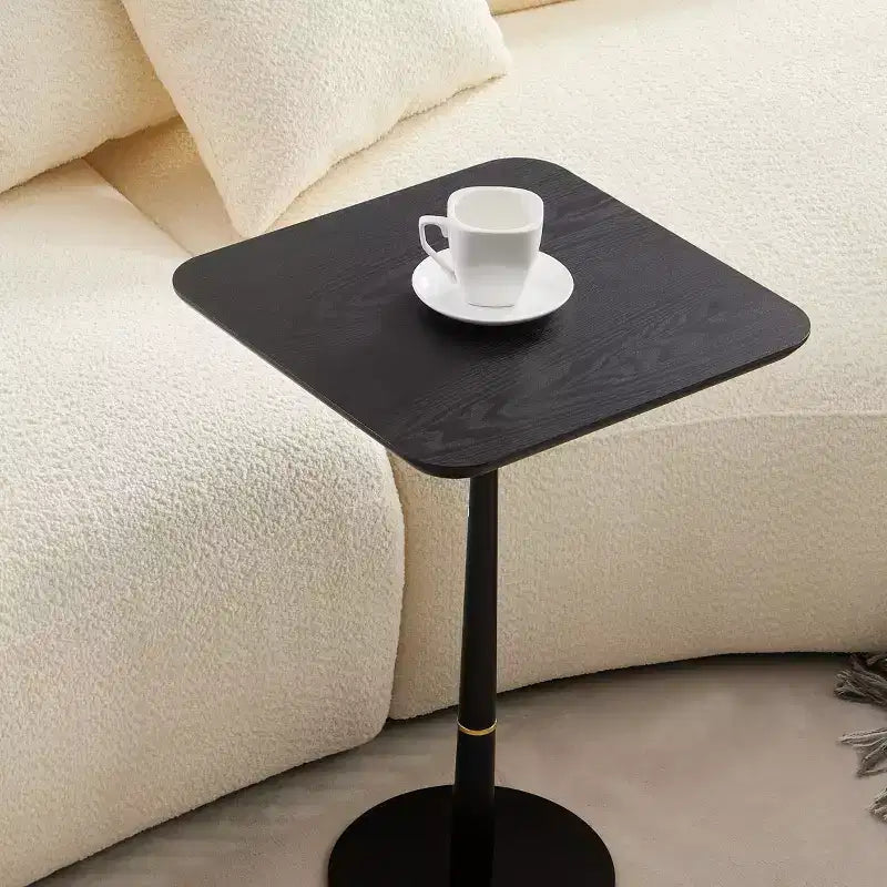 Tavolino quadrato VIYET 24 - MDF nero, Gambe in metallo, Dettagli dorati, Scrivania multifunzione per Soggiorno/Salotto