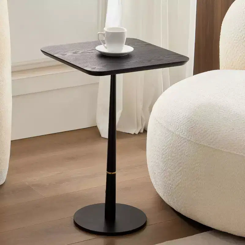 Tavolino quadrato VIYET 24 - MDF nero, Gambe in metallo, Dettagli dorati, Scrivania multifunzione per Soggiorno/Salotto