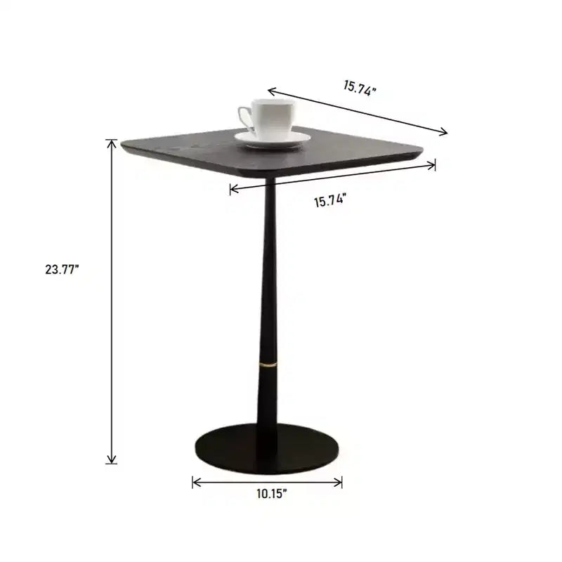 Tavolino quadrato VIYET 24 - MDF nero, Gambe in metallo, Dettagli dorati, Scrivania multifunzione per Soggiorno/Salotto