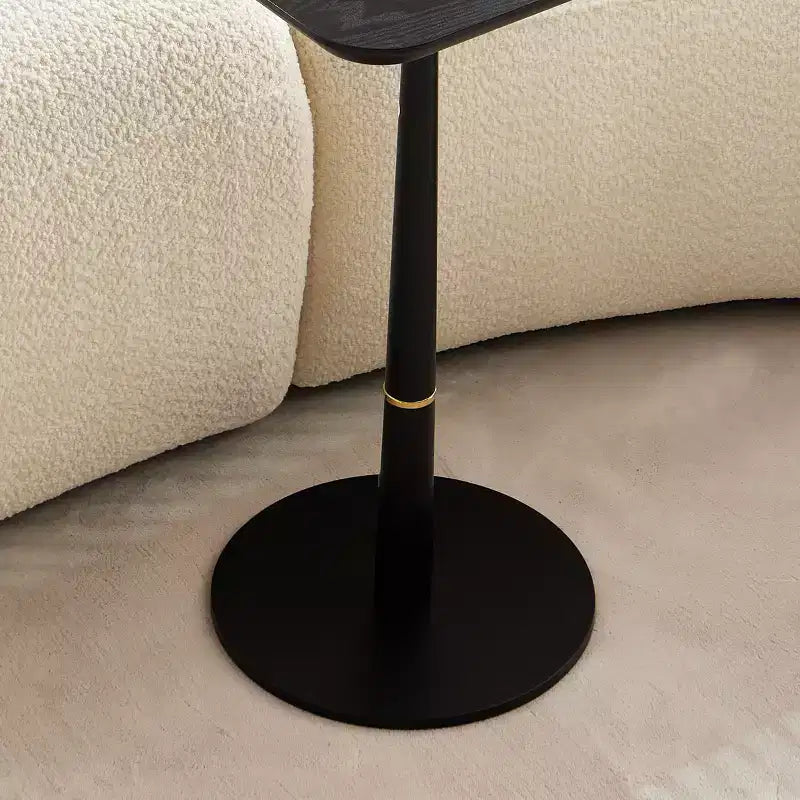 Tavolino quadrato VIYET 24 - MDF nero, Gambe in metallo, Dettagli dorati, Scrivania multifunzione per Soggiorno/Salotto