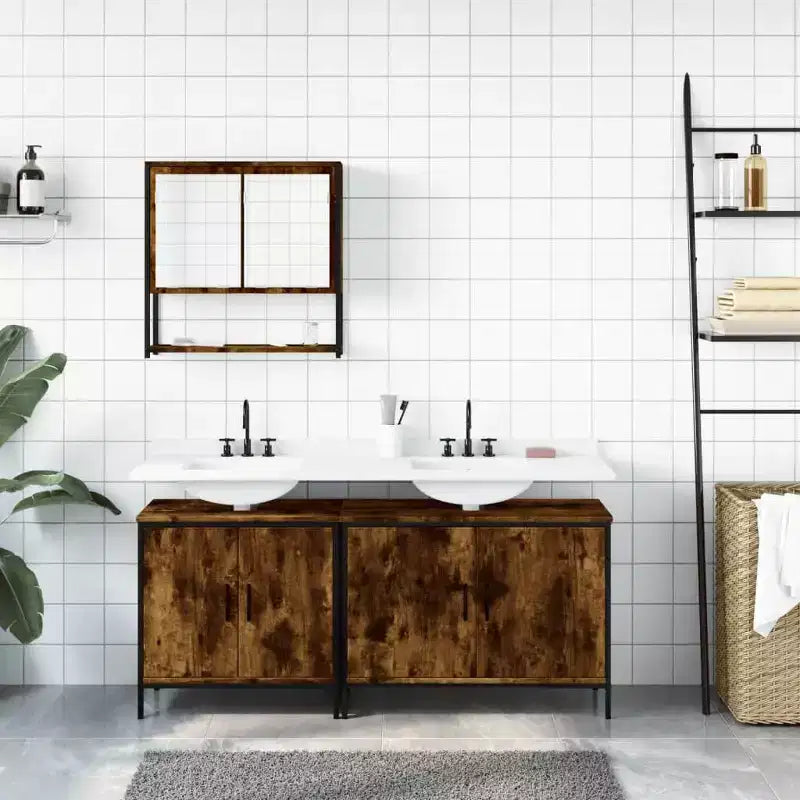 vidaXL Set Mobili Bagno con Mensola 3 pz Legno Ingegnerizzato Design Moderno