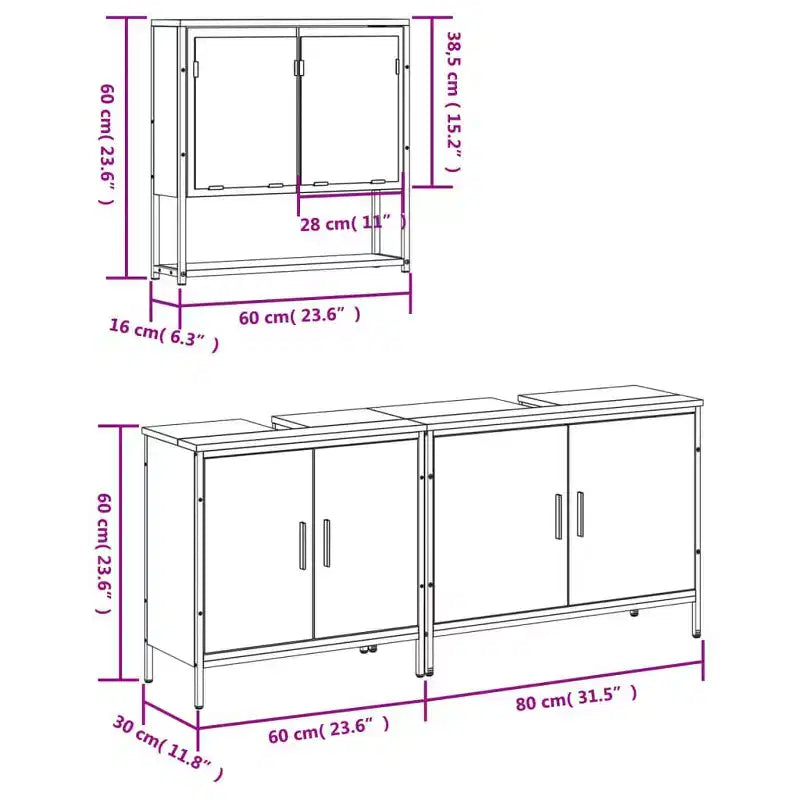 vidaXL Set Mobili Bagno con Mensola 3 pz Legno Ingegnerizzato Design Moderno