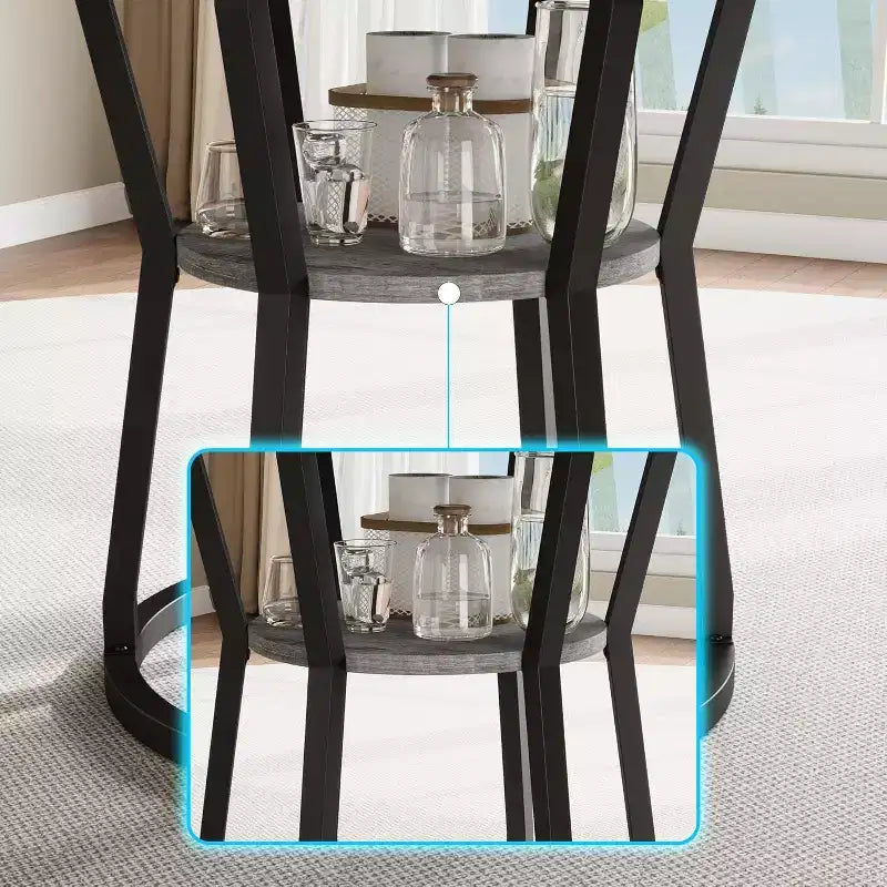 Tavolo da pranzo rotondo Farmhouse da 47 pollici per 4 persone, piano in legno rustico con contenitore e gambe in metallo, tavolo circolare salvaspazio per cucina, sala da pranzo e soggiorno