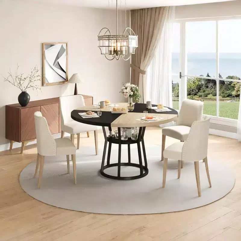 Tavolo da pranzo rotondo Farmhouse da 47 pollici per 4 persone, piano in legno rustico con contenitore e gambe in metallo, tavolo circolare salvaspazio per cucina, sala da pranzo e soggiorno