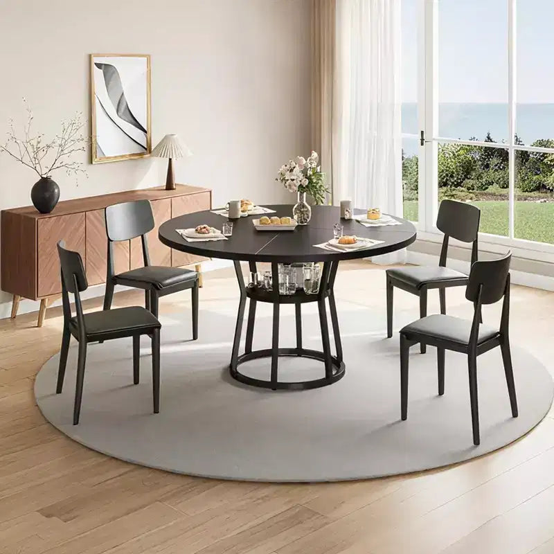 Tavolo da pranzo rotondo Farmhouse da 47 pollici per 4 persone, piano in legno rustico con contenitore e gambe in metallo, tavolo circolare salvaspazio per cucina, sala da pranzo e soggiorno