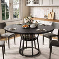 47 Farmhouse Round Dining Table for 4,Rustic Wood Top with Storage & Metal Legs,Space-Saving Circle Table for Kitchen, Dining & Living Room