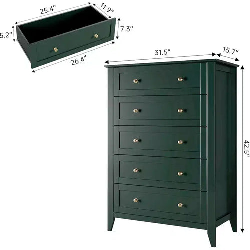 Cassettiera alta a 5 cassetti, mobile contenitore moderno in legno con cassetti profondi e pomelli in metallo, ideale per camera da letto, ingresso o corridoio